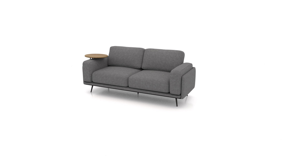 OIKO Dreisitzer mit Holz-Beistelltisch, modulares Sofa von FEYDOM im Stoff Phoenix FE-92 Dark Grey, dunkles Holz