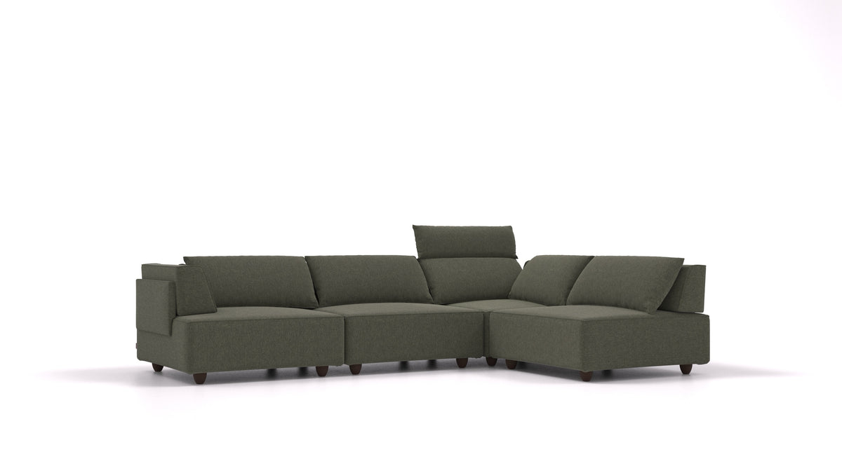 CasCais C, modulares Sofa von FEYDOM im Stoff Velare ET-38 Pine, dunkle Füße