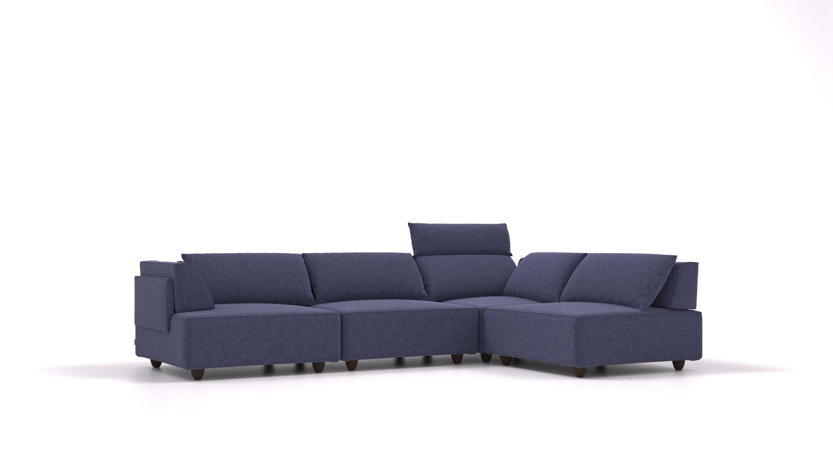 CasCais C, modulares Sofa von FEYDOM im Stoff Velare ET-80 Noble Blue, dunkle Füße
