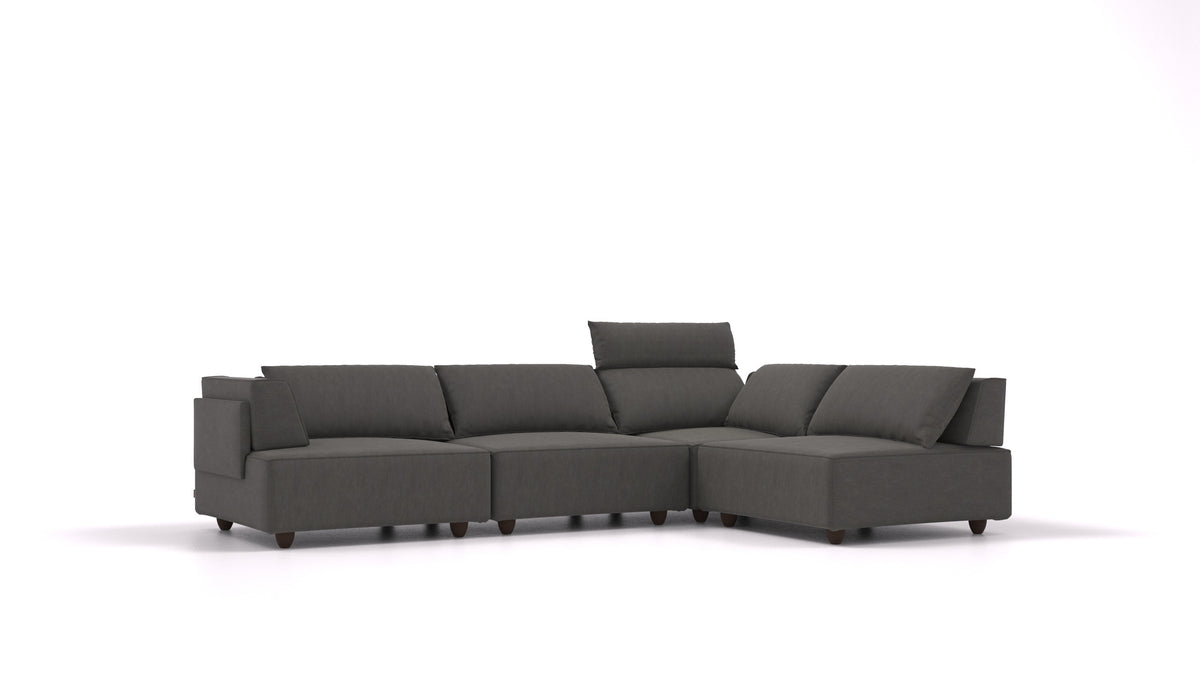 CasCais C, modulares Sofa von FEYDOM im Stoff Mollia FF-12 Dark Grey, dunkle Füße