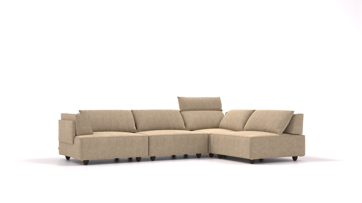 CasCais C, modulares Sofa von FEYDOM im Stoff Mollia FF-13 Cappuccino, dunkle Füße