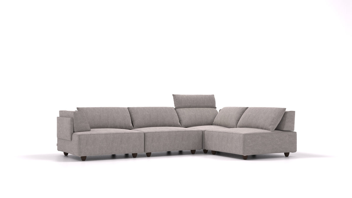 CasCais C, modulares Sofa von FEYDOM im Stoff Mollia FF-14 Middle Grey, dunkle Füße