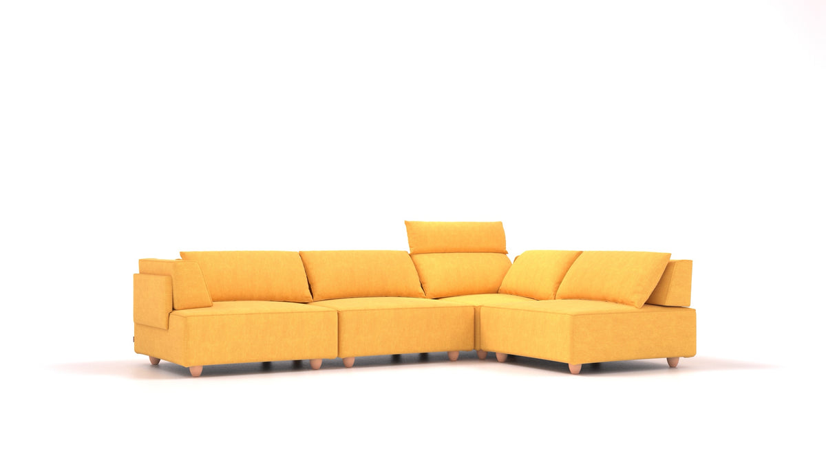 CasCais C, modulares Sofa von FEYDOM im Stoff Mollia FF-16 Yellow, helle Füße