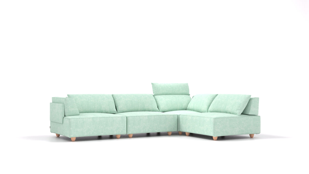 CasCais C, modulares Sofa von FEYDOM im Stoff Mollia FF-18 Mint, helle Füße