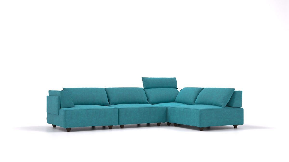 CasCais C, modulares Sofa von FEYDOM im Stoff Mollia FF-20 Turquoise, dunkle Füße