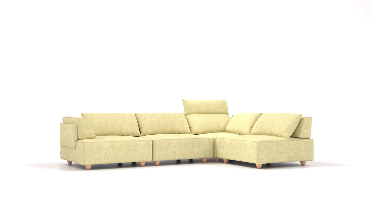 CasCais C, modulares Sofa von FEYDOM im Stoff Mollia HC-09 Grass Green, helle Füße