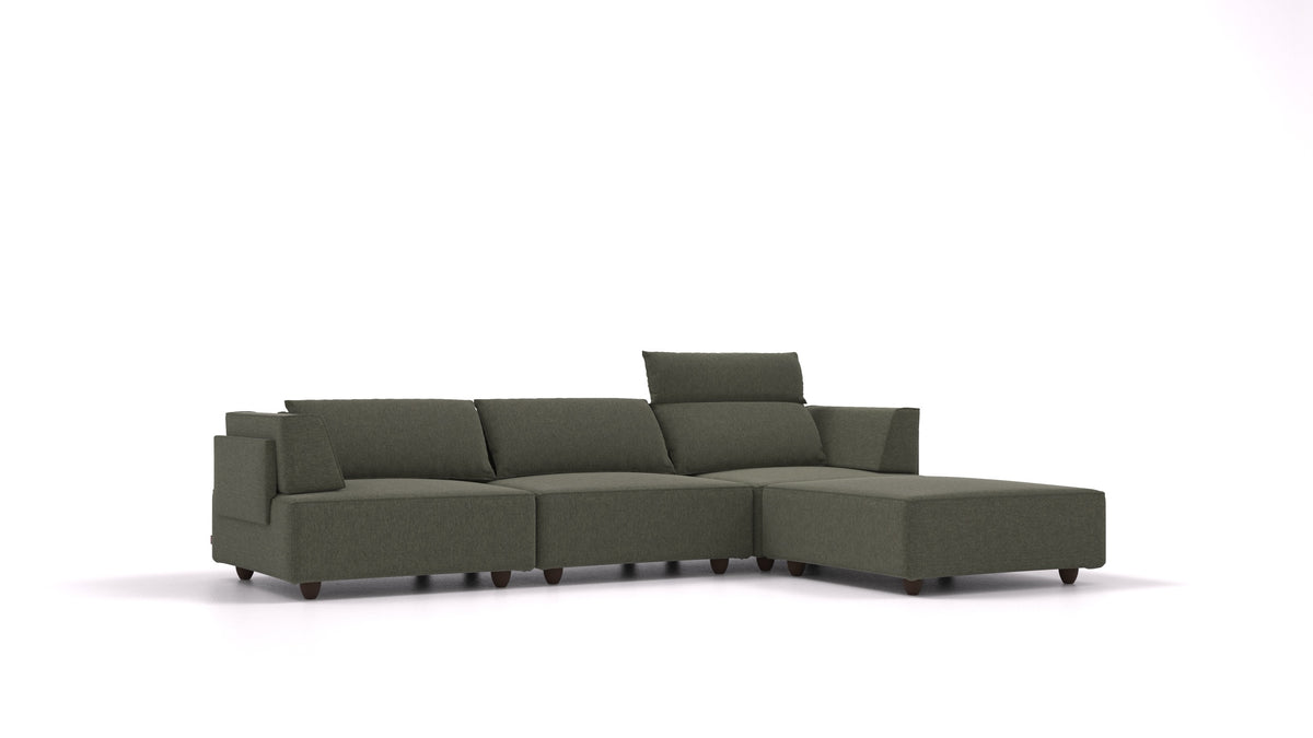 CasCais CS, modulares Sofa von FEYDOM im Stoff Velare ET-38 Pine, dunkle Füße