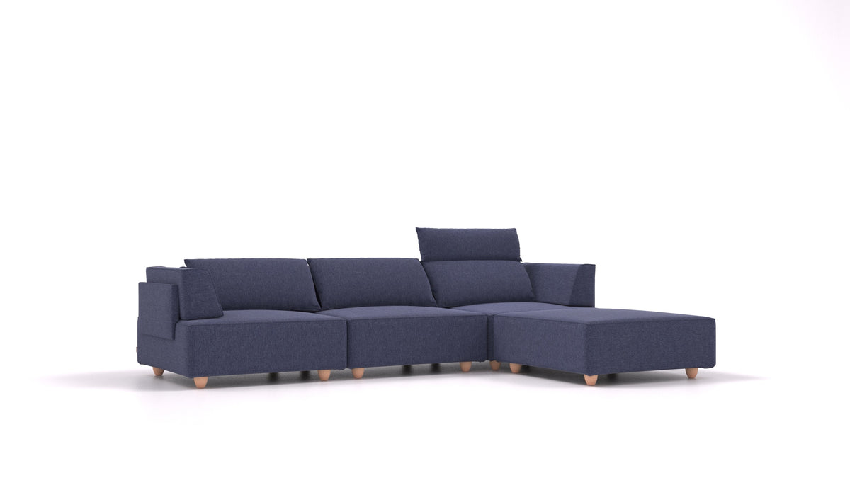 CasCais CS, modulares Sofa von FEYDOM im Stoff Velare ET-80 Noble Blue, helle Füße