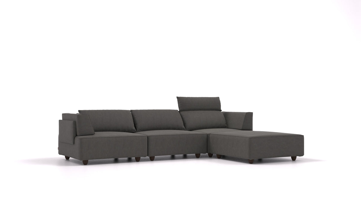 CasCais CS, modulares Sofa von FEYDOM im Stoff Mollia FF-12 Dark Grey, dunkle Füße