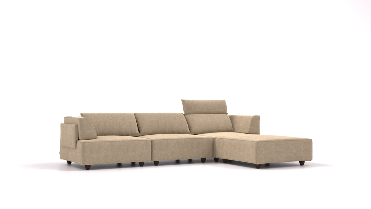 CasCais CS, modulares Sofa von FEYDOM im Stoff Mollia FF-13 Cappuccino, dunkle Füße