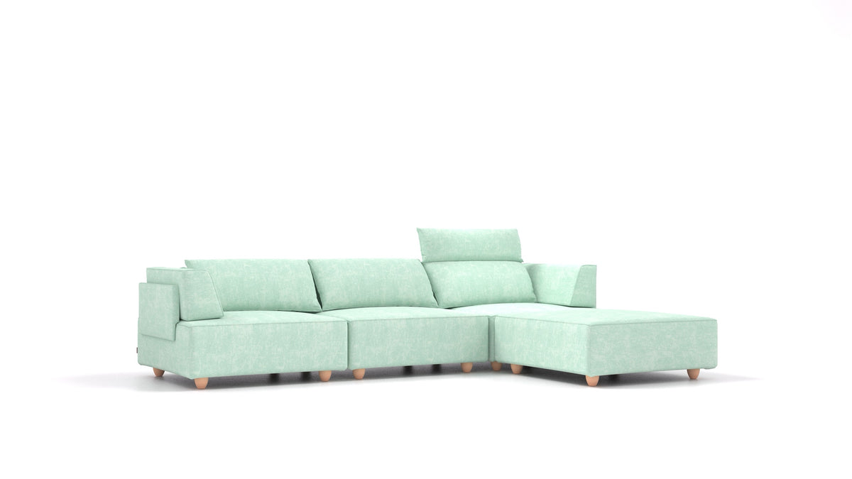 CasCais CS, modulares Sofa von FEYDOM im Stoff Mollia FF-18 Mint, helle Füße