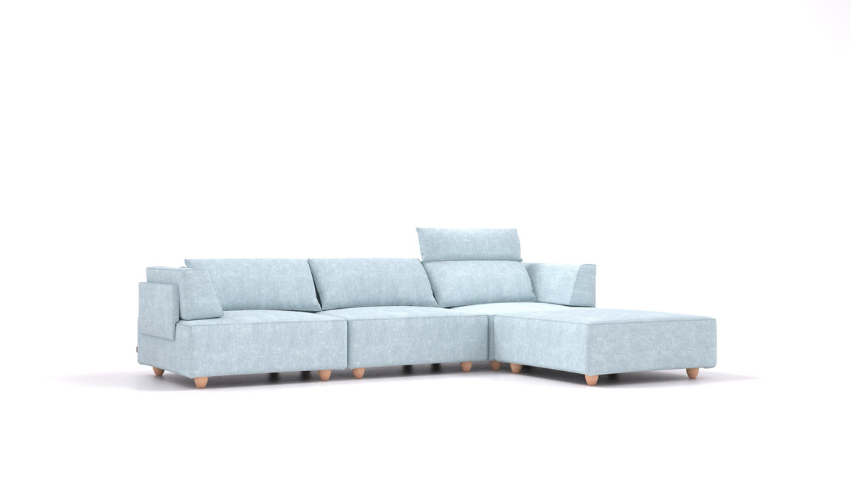 CasCais CS, modulares Sofa von FEYDOM im Stoff Mollia FF-19 Pastel Blue, helle Füße