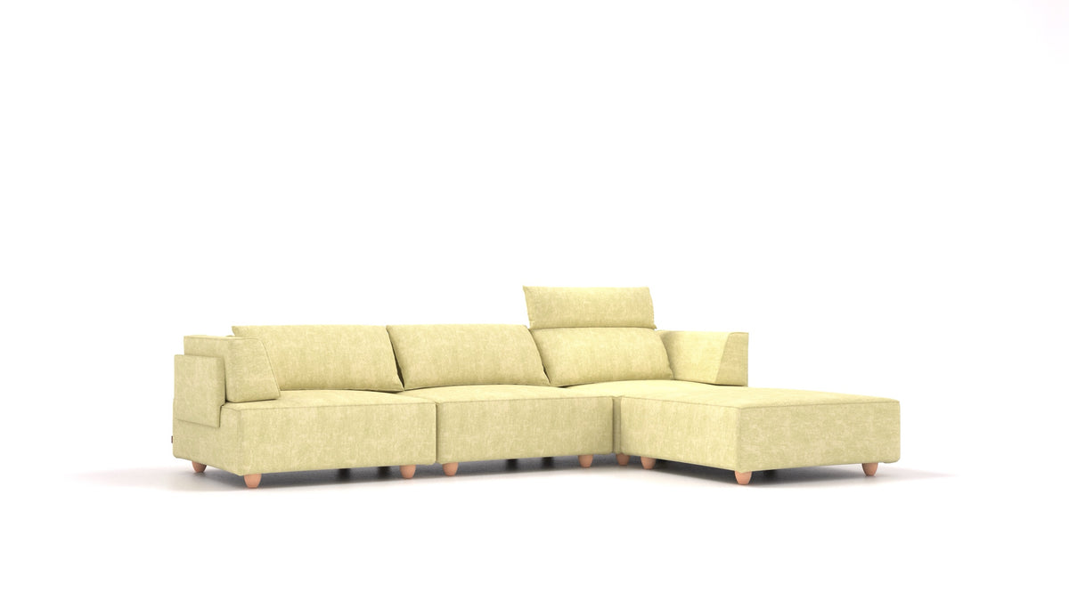 CasCais CS, modulares Sofa von FEYDOM im Stoff Mollia HC-09 Grass Green, helle Füße