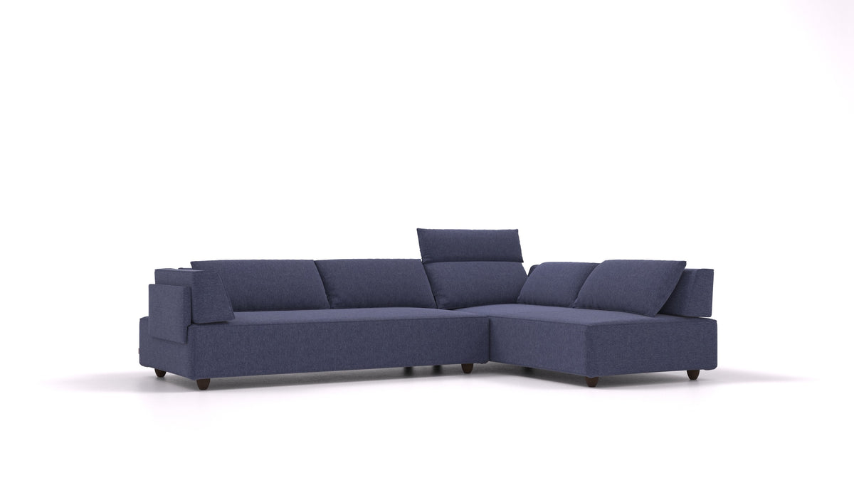 CasCais G, modulares Sofa von FEYDOM im Stoff Velare ET-80 Noble Blue, dunkle Füße
