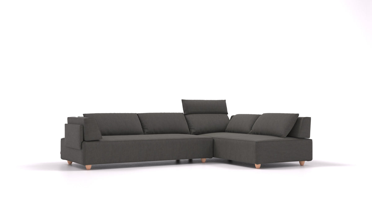 CasCais G, modulares Sofa von FEYDOM im Stoff Mollia FF-12 Dark Grey, helle Füße