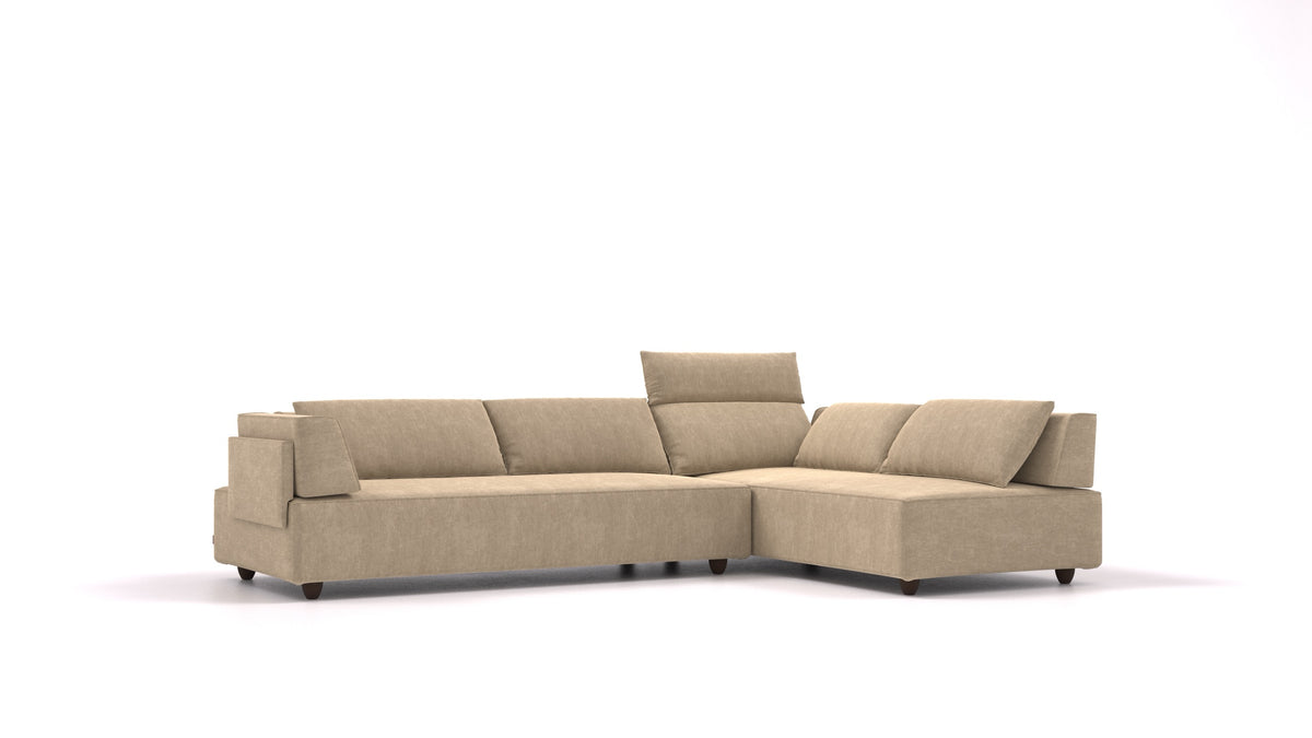CasCais G, modulares Sofa von FEYDOM im Stoff Mollia FF-13 Cappuccino, dunkle Füße