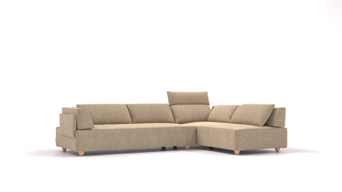 CasCais G, modulares Sofa von FEYDOM im Stoff Mollia FF-13 Cappuccino, helle Füße