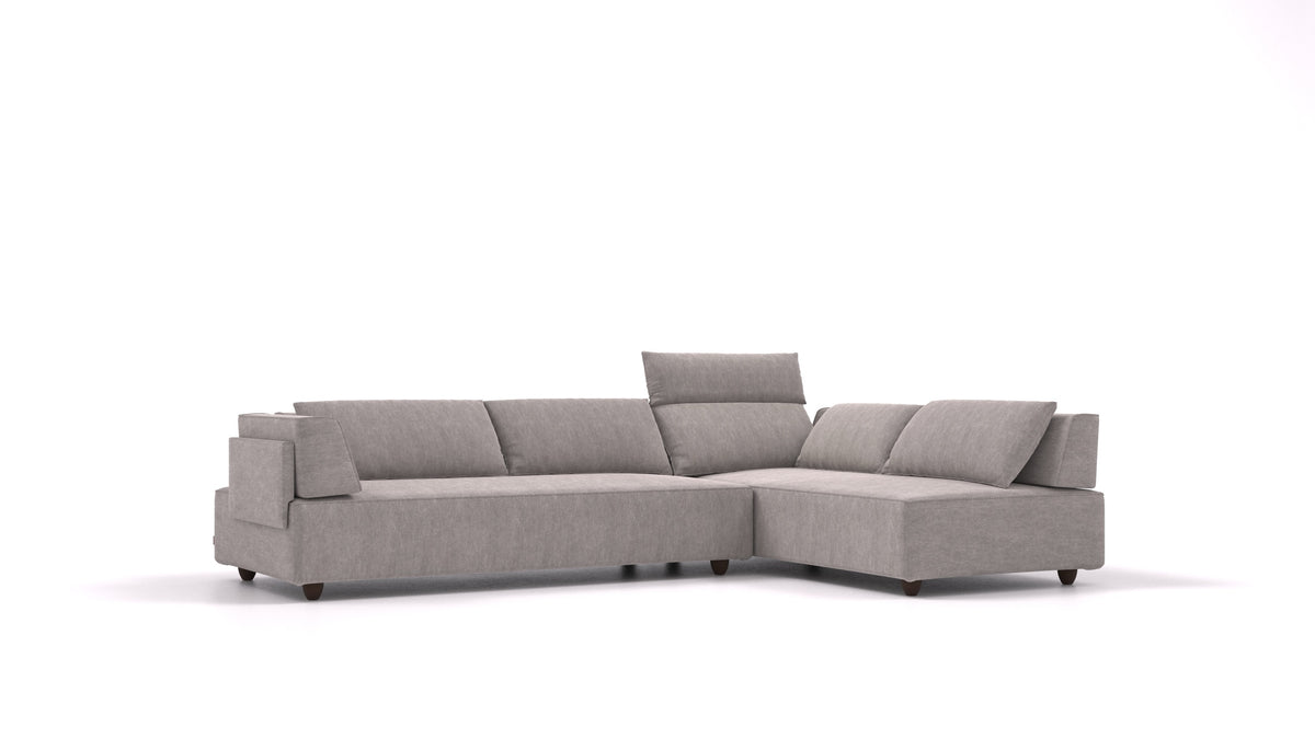 CasCais G, modulares Sofa von FEYDOM im Stoff Mollia FF-14 Middle Grey, dunkle Füße