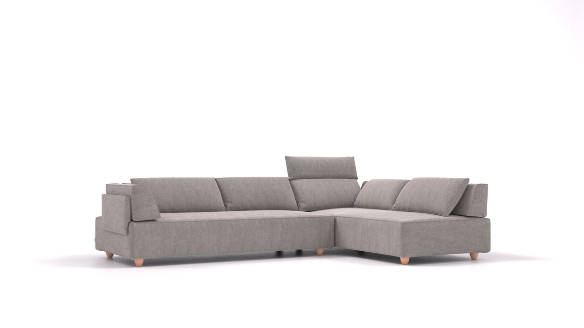 CasCais G, modulares Sofa von FEYDOM im Stoff Mollia FF-14 Middle Grey, helle Füße