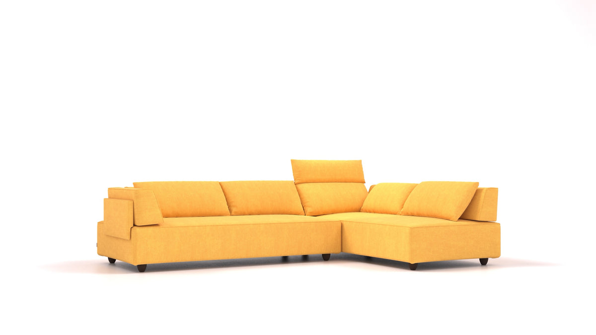 CasCais G, modulares Sofa von FEYDOM im Stoff Mollia FF-16 Yellow, dunkle Füße