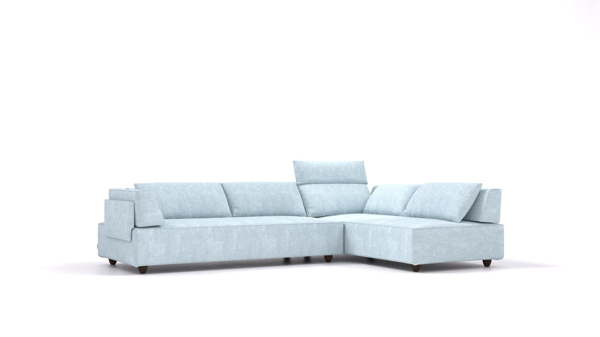 CasCais G, modulares Sofa von FEYDOM im Stoff Mollia FF-19 Pastel Blue, dunkle Füße