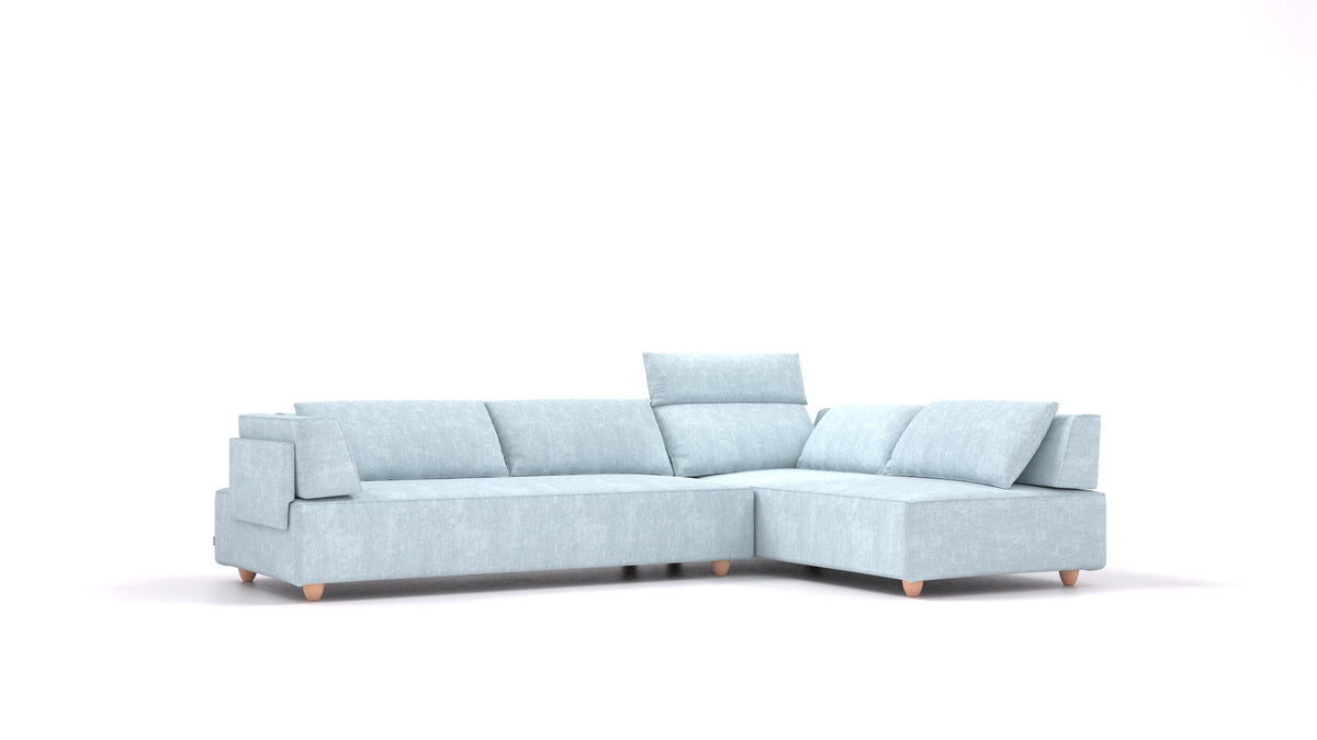 CasCais G, modulares Sofa von FEYDOM im Stoff Mollia FF-19 Pastel Blue, helle Füße