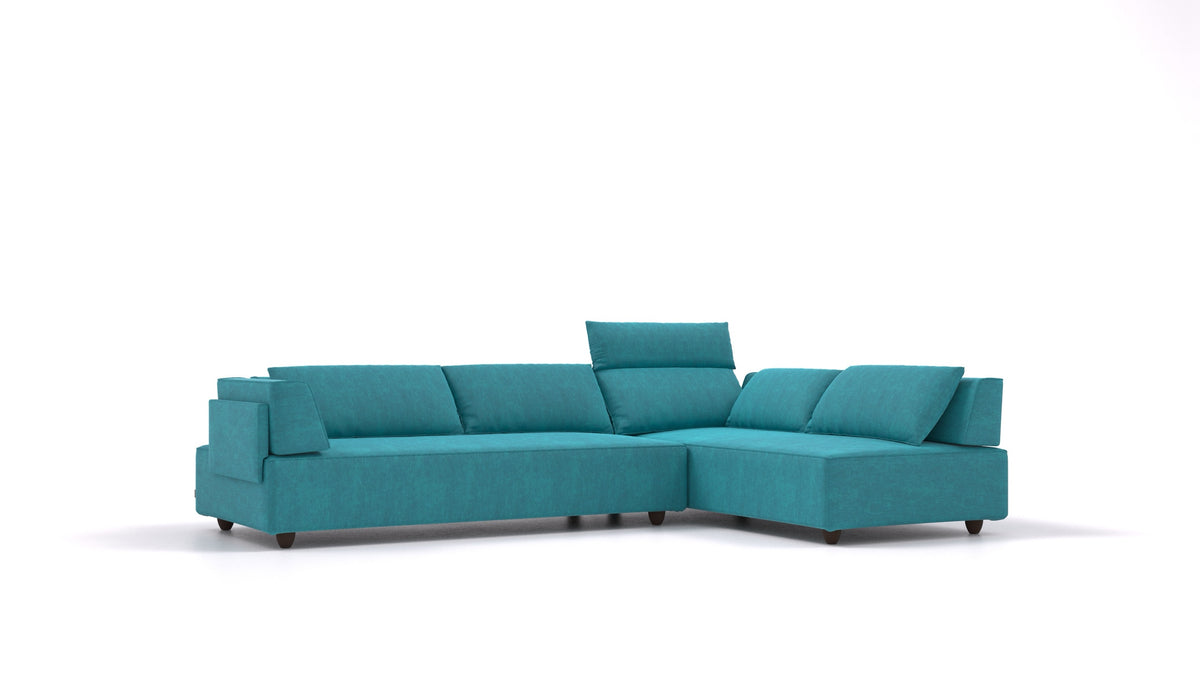 CasCais G, modulares Sofa von FEYDOM im Stoff Mollia FF-20 Turquoise, dunkle Füße