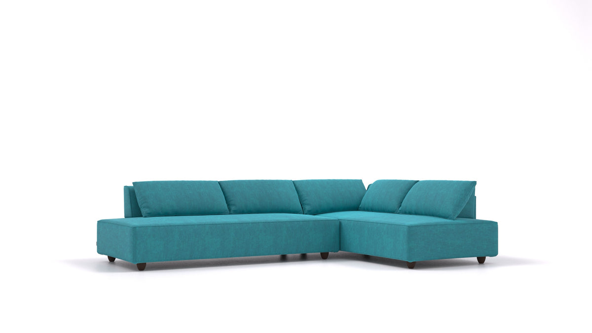 CasCais GS, modulares Sofa von FEYDOM im Stoff Mollia FF-20 Turquoise, dunkle Füße