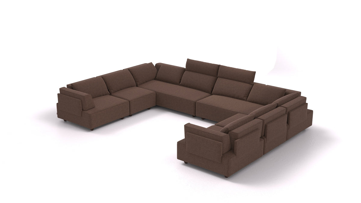 CasCais-ID, modulares Sofa von FEYDOM im Stoff Velare ET-27 Chocolate, dunkle Füße