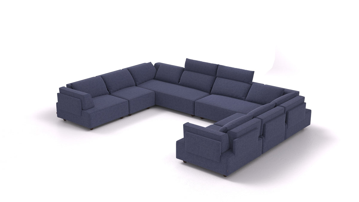 CasCais-ID, modulares Sofa von FEYDOM im Stoff Velare ET-80 Noble Blue, dunkle Füße