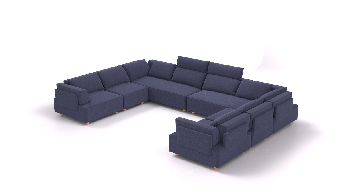 CasCais-ID, modulares Sofa von FEYDOM im Stoff Velare ET-80 Noble Blue, helle Füße