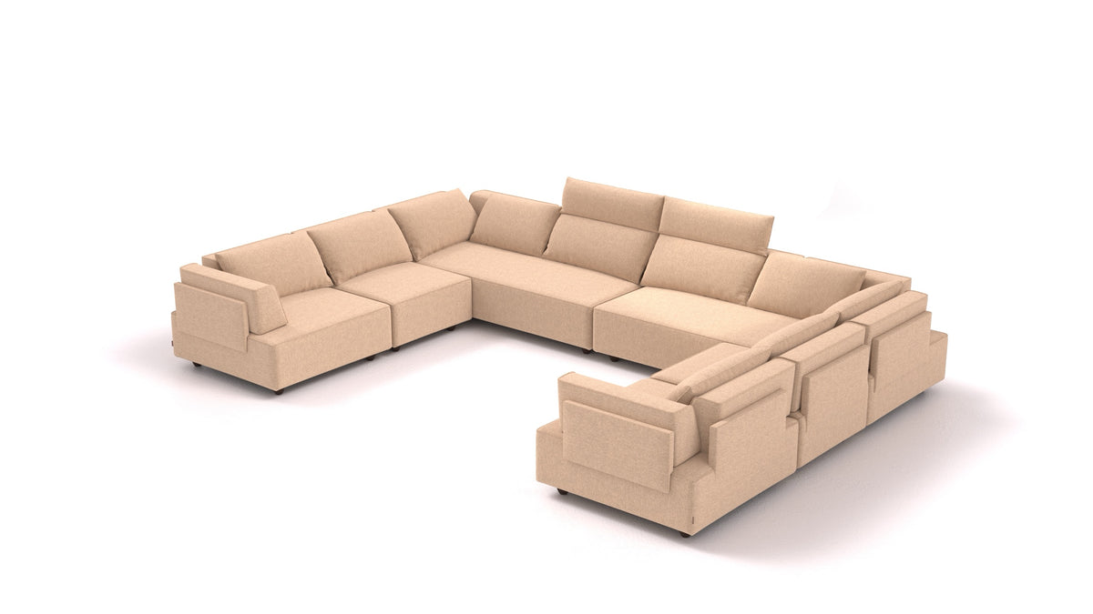 CasCais-ID, modulares Sofa von FEYDOM im Stoff Velare ET-99 Latte, dunkle Füße