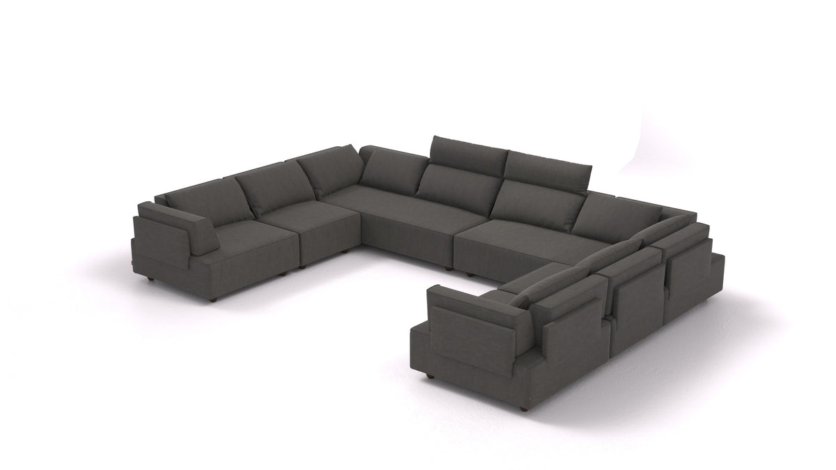 CasCais-ID, modulares Sofa von FEYDOM im Stoff Mollia FF-12 Dark Grey, dunkle Füße
