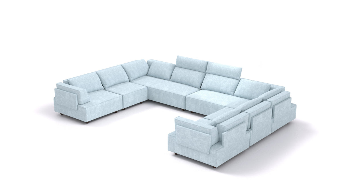 CasCais-ID, modulares Sofa von FEYDOM im Stoff Mollia FF-19 Pastel Blue, dunkle Füße