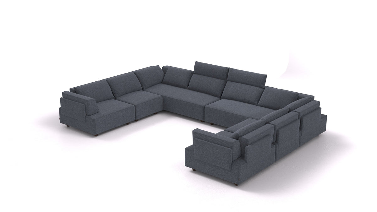 CasCais-ID, modulares Sofa von FEYDOM im Stoff Icon IC-79 Deep Blue, dunkle Füße
