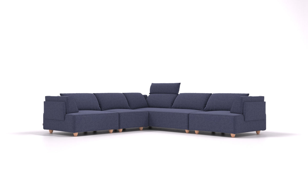 CasCais IDS, modulares Sofa von FEYDOM im Stoff Velare ET-80 Noble Blue, helle Füße
