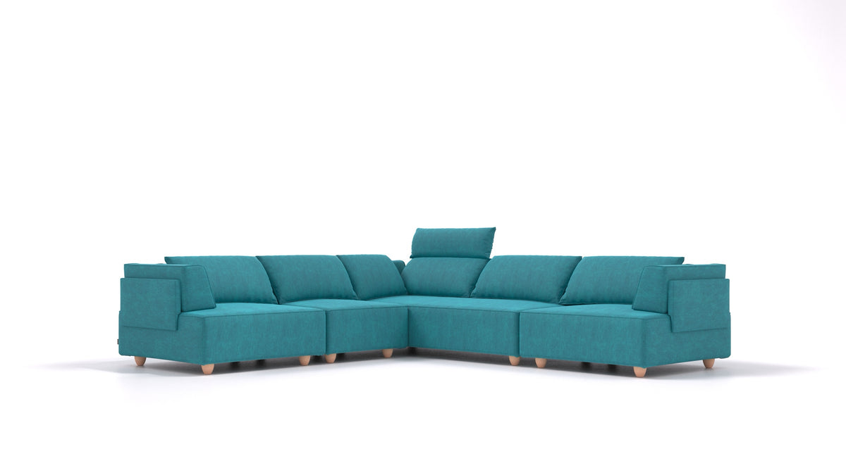 CasCais IDS, modulares Sofa von FEYDOM im Stoff Mollia FF-20 Turquoise, helle Füße
