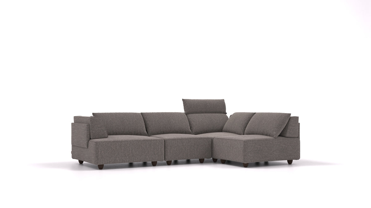 CasCais R, modulares Sofa von FEYDOM im Stoff Alure DE-92 Middle Grey, dunkle Füße