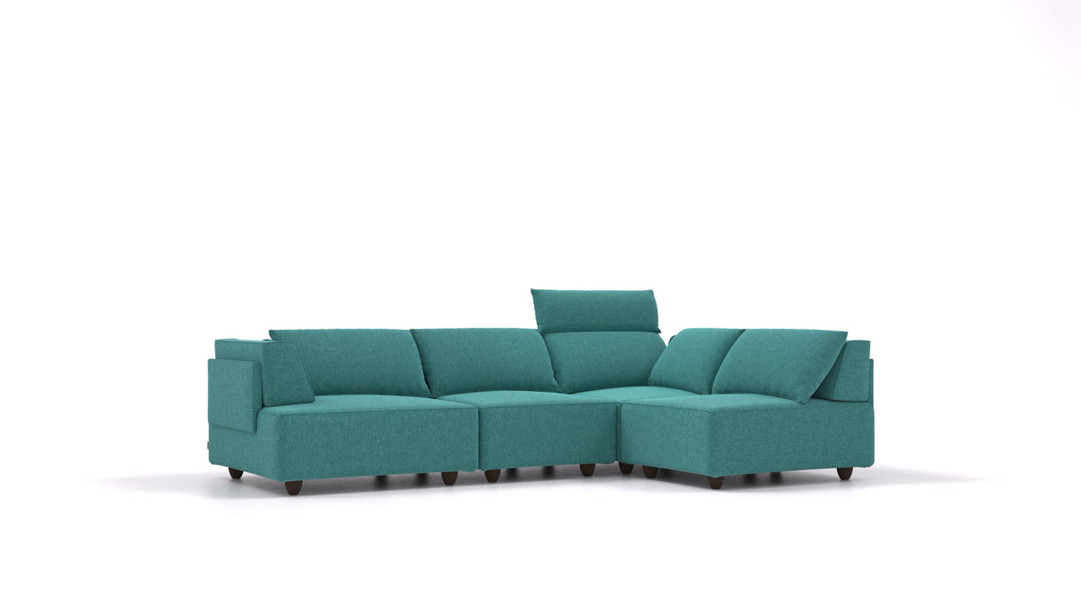 CasCais R, modulares Sofa von FEYDOM im Stoff Velare ET-16 Turquoise, dunkle Füße