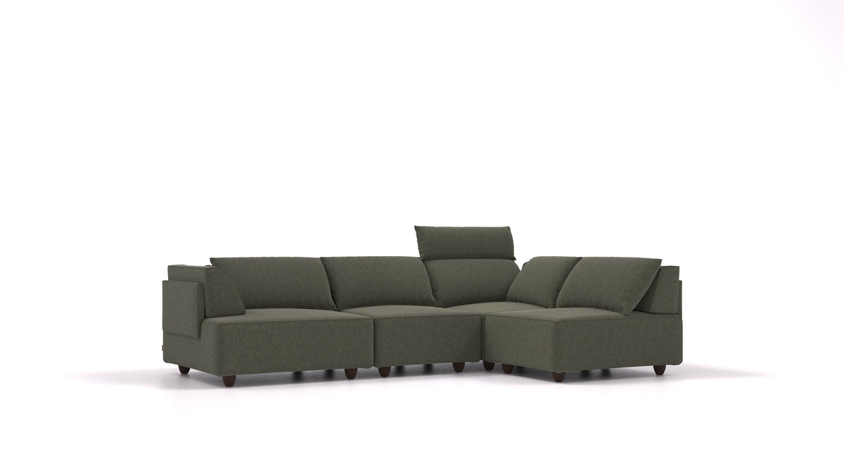 CasCais R, modulares Sofa von FEYDOM im Stoff Velare ET-38 Pine, dunkle Füße