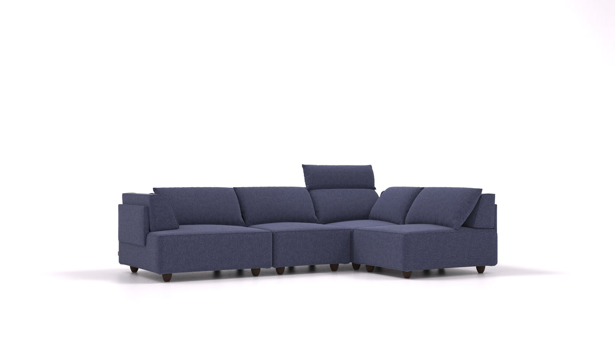 CasCais R, modulares Sofa von FEYDOM im Stoff Velare ET-80 Noble Blue, dunkle Füße