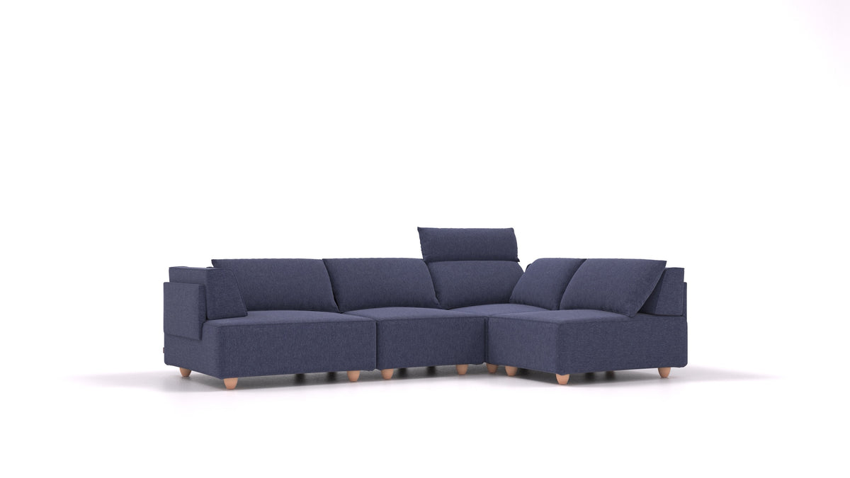 CasCais R, modulares Sofa von FEYDOM im Stoff Velare ET-80 Noble Blue, helle Füße