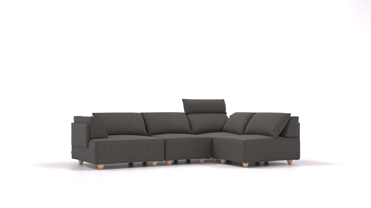 CasCais R, modulares Sofa von FEYDOM im Stoff Mollia FF-12 Dark Grey, helle Füße
