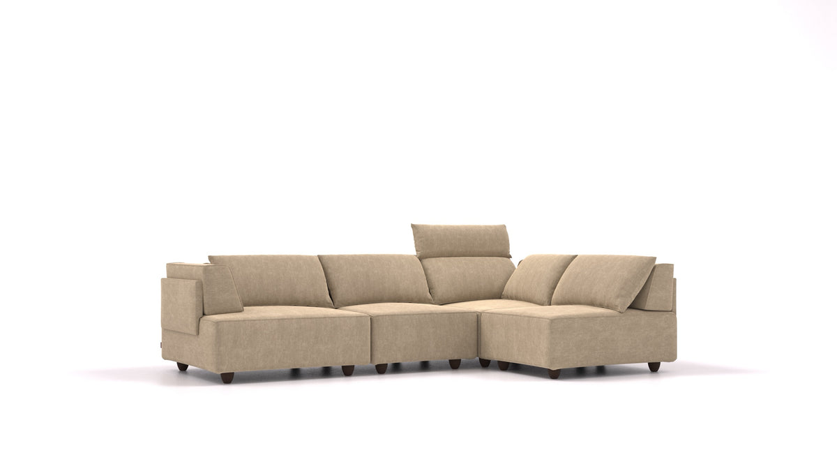 CasCais R, modulares Sofa von FEYDOM im Stoff Mollia FF-13 Cappuccino, dunkle Füße