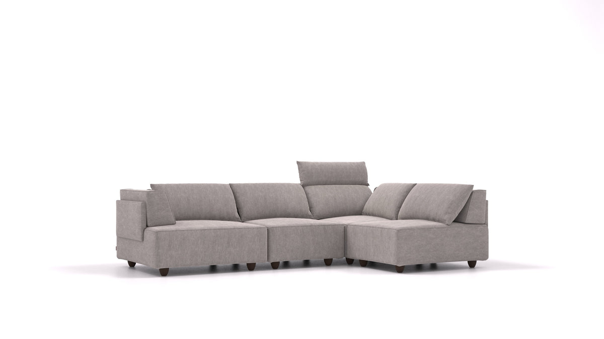 CasCais R, modulares Sofa von FEYDOM im Stoff Mollia FF-14 Middle Grey, dunkle Füße