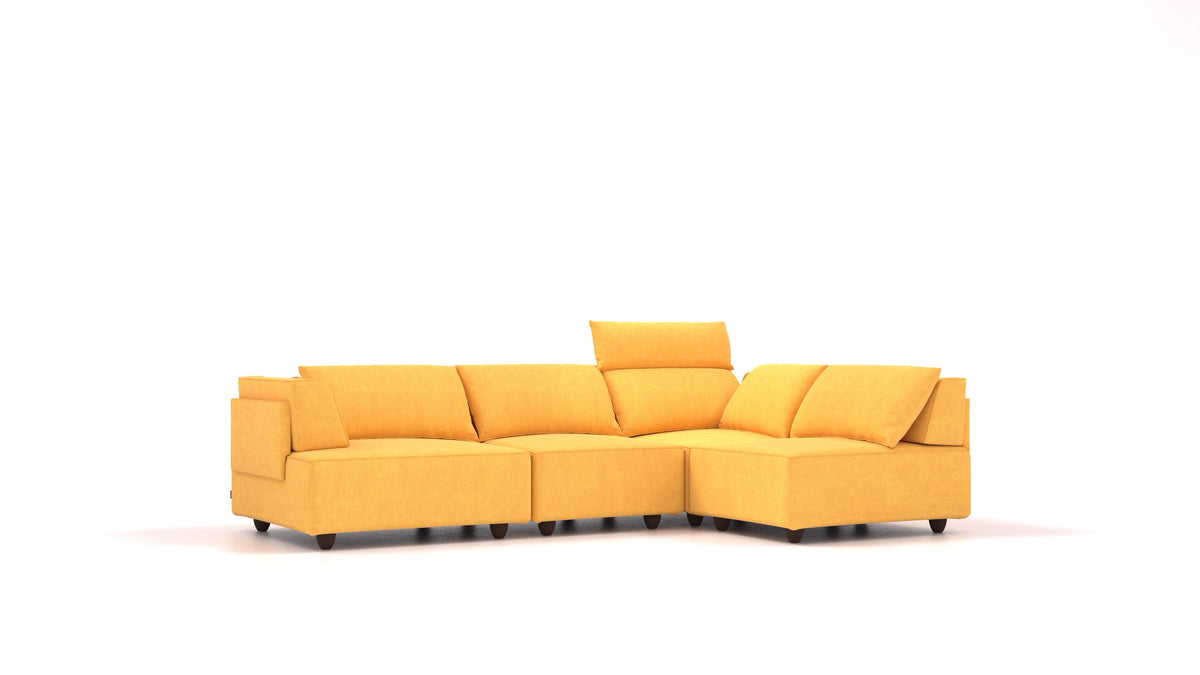 CasCais R, modulares Sofa von FEYDOM im Stoff Mollia FF-16 Yellow, dunkle Füße