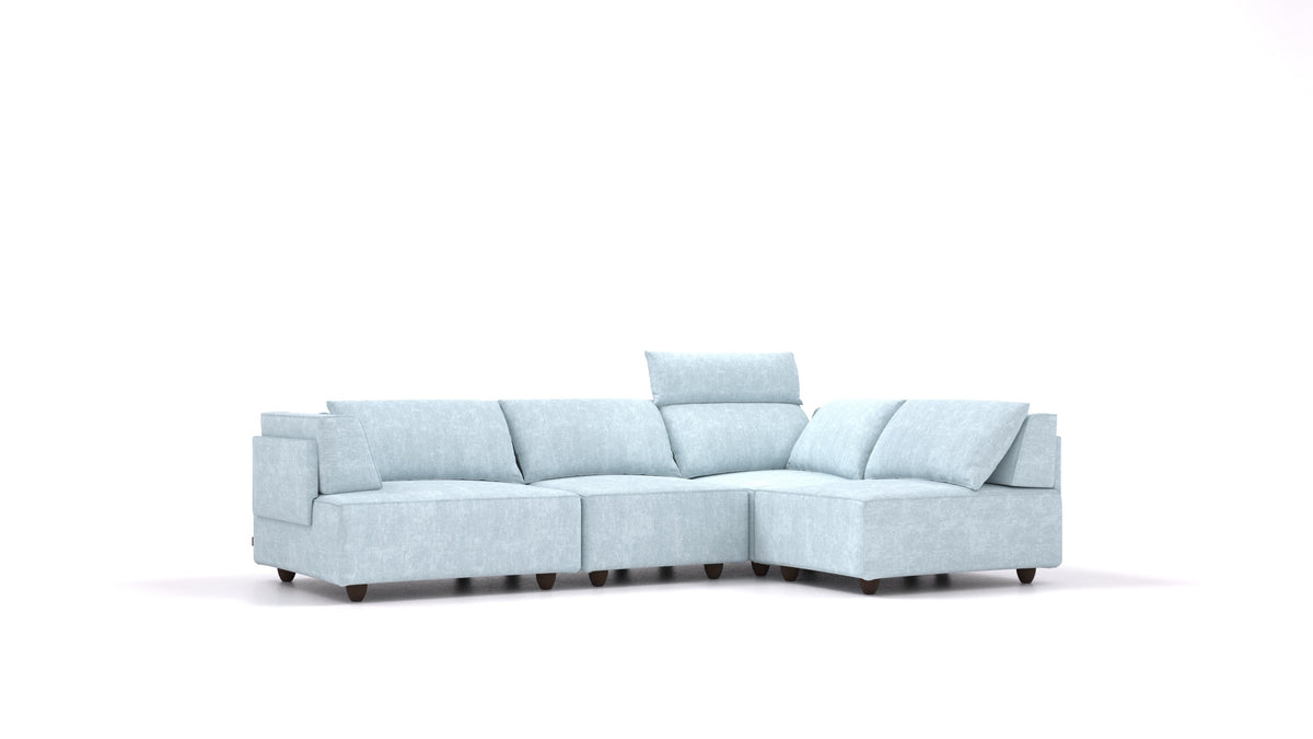 CasCais R, modulares Sofa von FEYDOM im Stoff Mollia FF-19 Pastel Blue, dunkle Füße