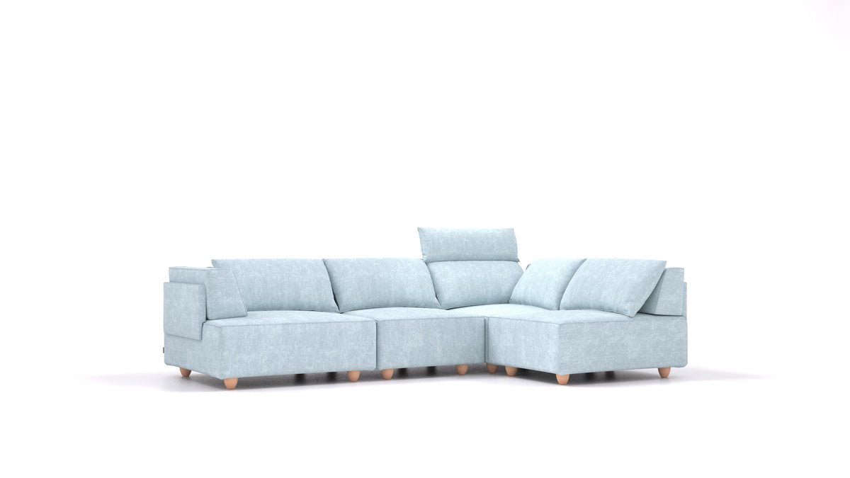 CasCais R, modulares Sofa von FEYDOM im Stoff Mollia FF-19 Pastel Blue, helle Füße