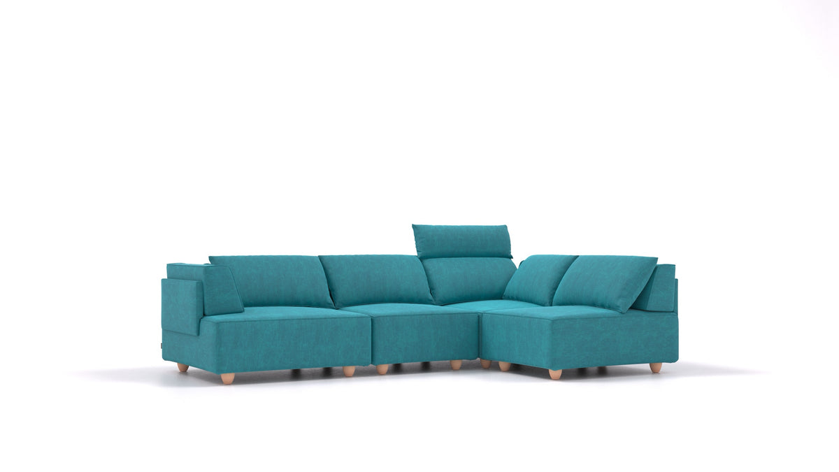 CasCais R, modulares Sofa von FEYDOM im Stoff Mollia FF-20 Turquoise, helle Füße