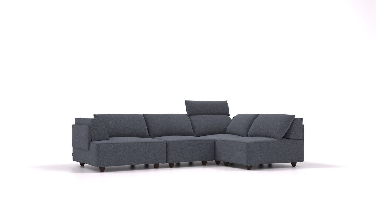 CasCais R, modulares Sofa von FEYDOM im Stoff Icon IC-79 Deep Blue, dunkle Füße